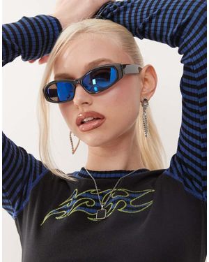 Weekday Occhiali Da Sole Rettangolari Scuro Con Lenti Blu
