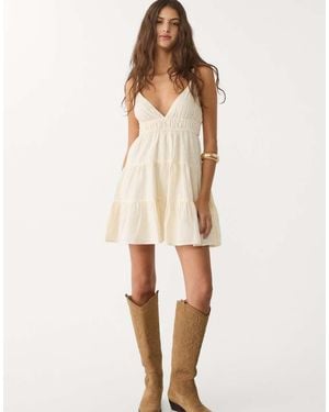 Stradivarius Mini Dress With Tied Detail At The Back - Natural