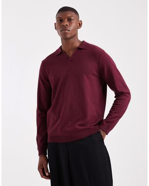 ASOS Essential Knitted Long Sleeve Notch Neck Polo - Red