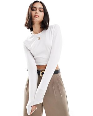 Threadbare T-shirt crop top effet rétréci à manches longues - Blanc