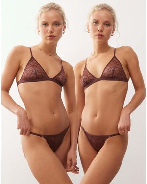 Weekday – 2er-pack tangas aus spitze - Braun