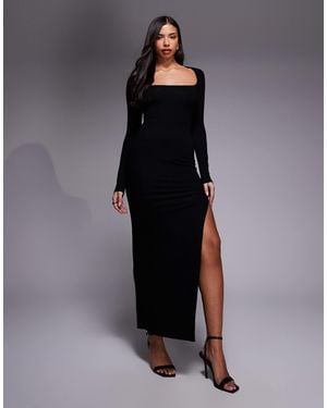 ASOS Long Sleeve Super Scoop Maxi Dress With Side Split - Blue