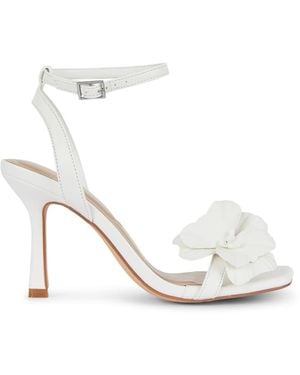 SEQWL High Heel Sandals With Flower Detail And Ankle Strap - White