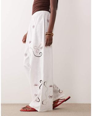ASOS Nienna Beach Embroidered Trouser - Pink