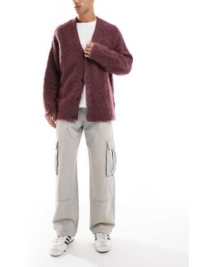 Pull&Bear Heavy Washed Wide Leg Cargo Jeans - Red