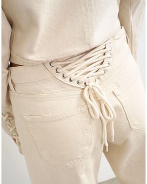 TOPSHOP Ember Low Rise Relaxed Straight Leg Jean With Lace Up Detail - White