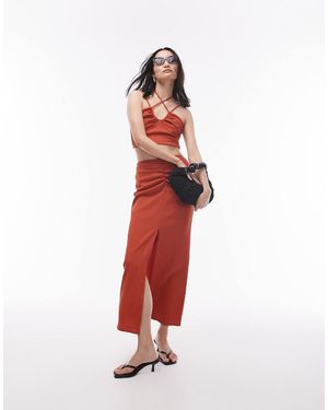 TOPSHOP Centre Front Ruched Maxi Skirt - White