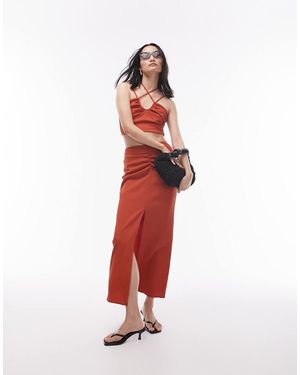 TOPSHOP Gonna Lunga Color Ruggine Con Arricciatura Centrale Sul Davanti - Bianco