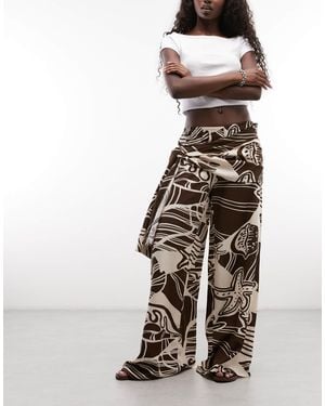 ASOS Wide Leg Trouser With Scarf Detail - Multicolor