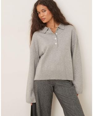 Gina Tricot Long Sleeve Collar Knitted Jumper - Grey