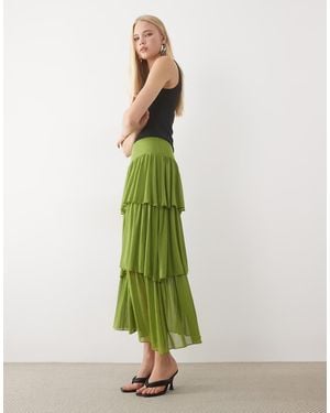 ASOS Mesh Asymmetric Tiered Midaxi Skirt - Green