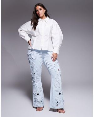 ASOS Curve Denim Pearl Embellished Cornellli Jeans With Organza Flowers - Blue
