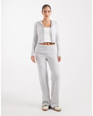 Pieces Foldover Waist Knitted Pants Co-Ord - White
