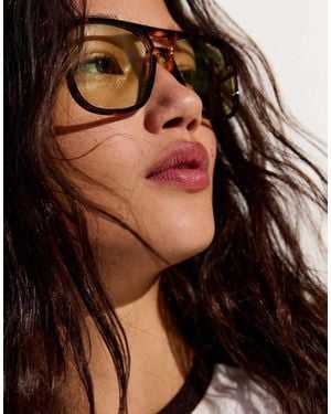 Bershka Retro Plastic Blue Light Glasses - Brown