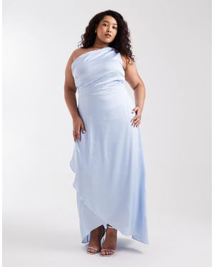 Tfnc Plus Bridesmaid Delali Satin One Shoulder Wrap Skirt Maxi Dress - Blue