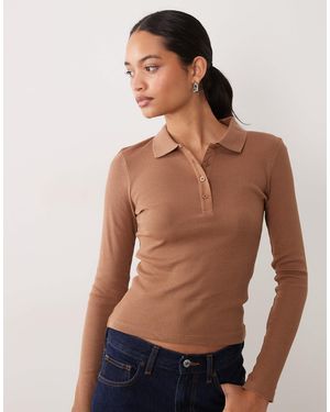 Brave Soul Long Sleeve Ribbed Polo Top - Blue