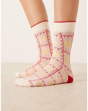 Accessorize All Over Printed Pasta Socks - Pink