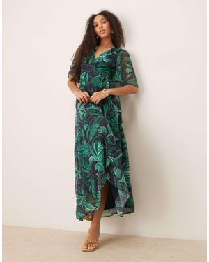 Hope & Ivy Flutter Sleeve Maxi Wrap Dress - Green