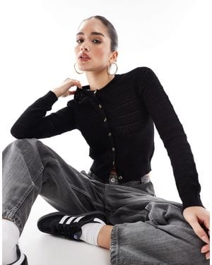 Brave Soul Crew Neck Cardigan With Stitch Detail - Black