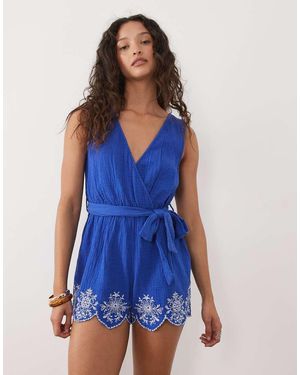 New Look Geborduurde Playsuit - Blauw