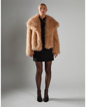 Glamorous Collared Fur Coat - Natural