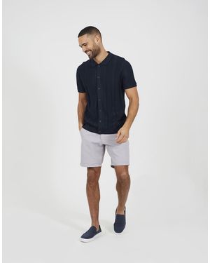 Brave Soul Knitted Short Sleeve Polo Shirt - Blue