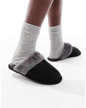 SEQWL Faux Fur Mule Slippers - Grey