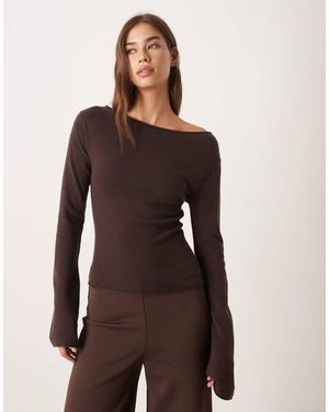 Gina Tricot Long Sleeve Boatneck Fine Knit Top - Brown