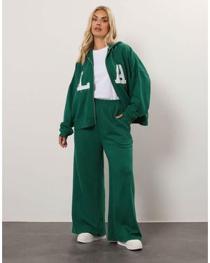 Yours Clothing 'La' Wide Leg Joggers - Green