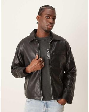 Abercrombie & Fitch Cropped Zip Front Faux Leather Biker Jacket - Black