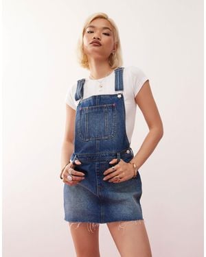 Monki Denim Dunagree Mini Dress - Blue