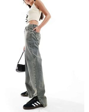 Sixth June Low Rise Dirty Wash Wide Leg Jeans With Split Hem - White