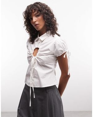 Collusion Keyhole Fitted Cap Sleeve Shirt - White