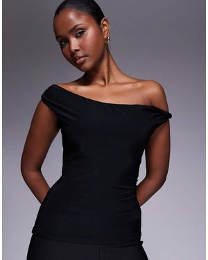 ASOS Lace Up Back Twist Shoulder Top - Black