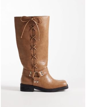Public Desire Soulful Harness Knee Boots - Brown