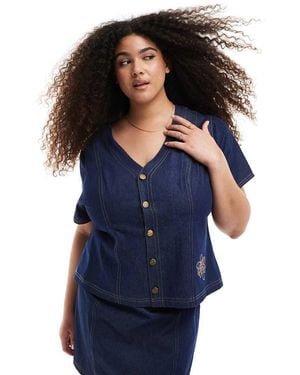 Renee Studio Plus Exclusive Denim Button Front Short Sleeve Top Co-ord - Blue