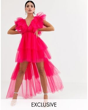 Flounce London Extreme Frill Tulle High Low Maxi Dress - Pink