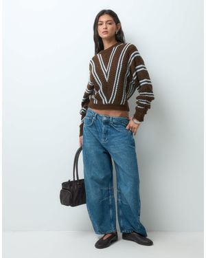 ASOS Long Sleeve Sweater With Diagonal Stripe - Blue