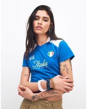 The Frolic Exclusive Cotton 'italia' Script Soccer Collared Baby Tee - Blue