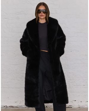 Aria Cove Faux Fur Oversized Longline Coat - Black