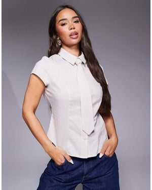 ASOS Cinched Cap Sleeve Shirt With Tie Detail - Grey