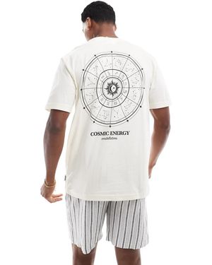 Only & Sons T-Shirt Comoda Crema Con Stampa "Cosmic Energy" - Bianco
