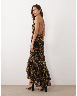 ASOS Strappy Fishtail Skirt Ruffle Maxi Dress - Natural