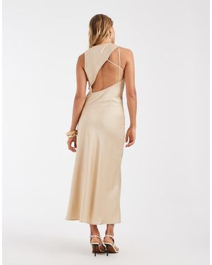 ONLY Asymmetric Back Detail Cowl Neck Midi Dress - Natural
