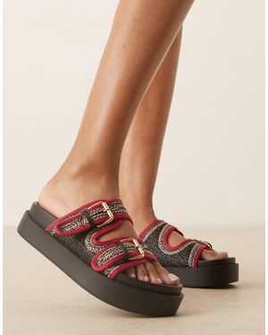 ASOS Frankie Chunky Buckle With Footbed Sandals With Embroidery - Natural