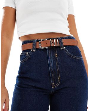 ONLY Ceinture pour jean en imitation cuir avec boucle argentée - fauve - Bleu