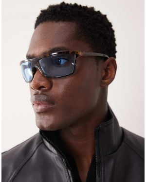 ASOS Wrap Sunglasses With Blue Lens And Tortoiseshell Frame - Black