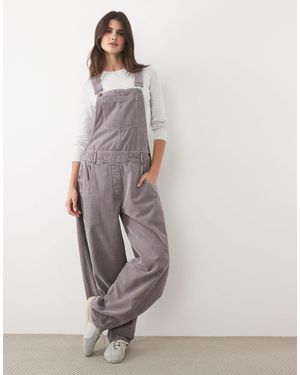 ASOS Salopette à jambes larges en velours côtelé taupe délavé - Gris