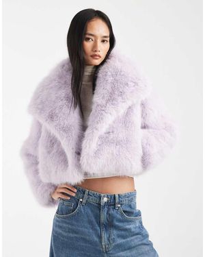 Kiwi & Co Lyla Faux Fur Oversized Collar Detail Cropped Jacket - Purple