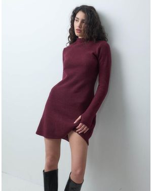 Pieces Long Sleeve Knitted Mini Dress - Red